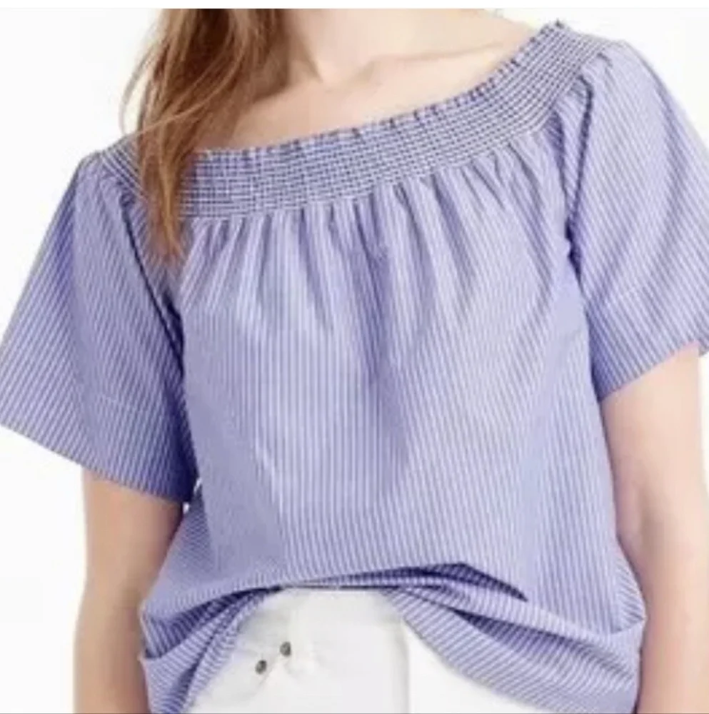 J Crew Womens Size 4 Striped Short Sleeve Off the Shoulder Top 100% Cotton - Picture 2 of 7